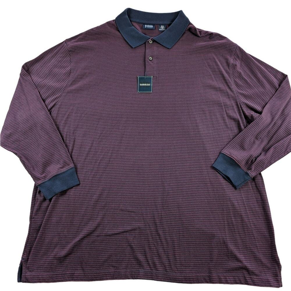 Harbor Bay Shirt Mens 4XL Big Tall Red Navy Blue Stripes long sleeves Preppy